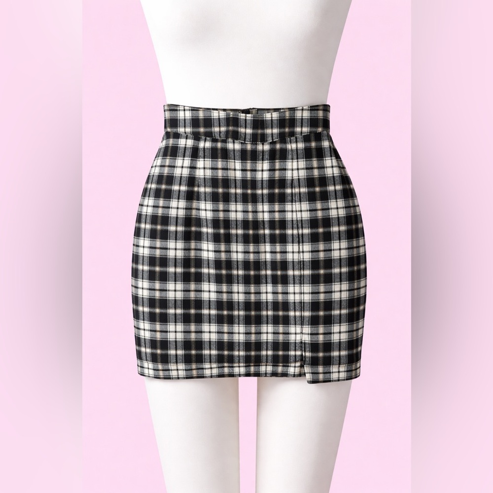 🛍️3/25 Garage Monochrome Checkered Pencil Skirt